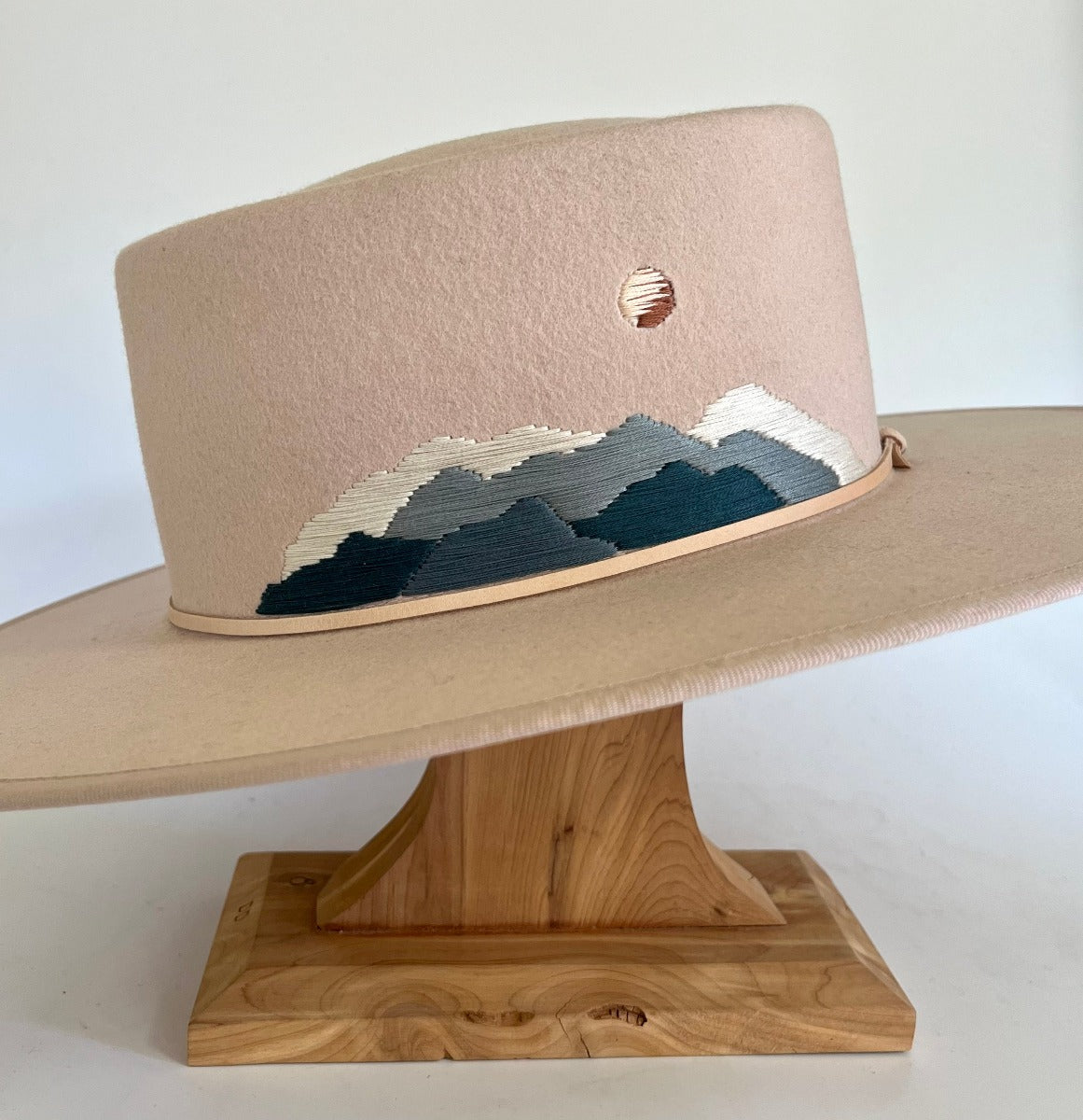 Blue Landscape on Blush Boater